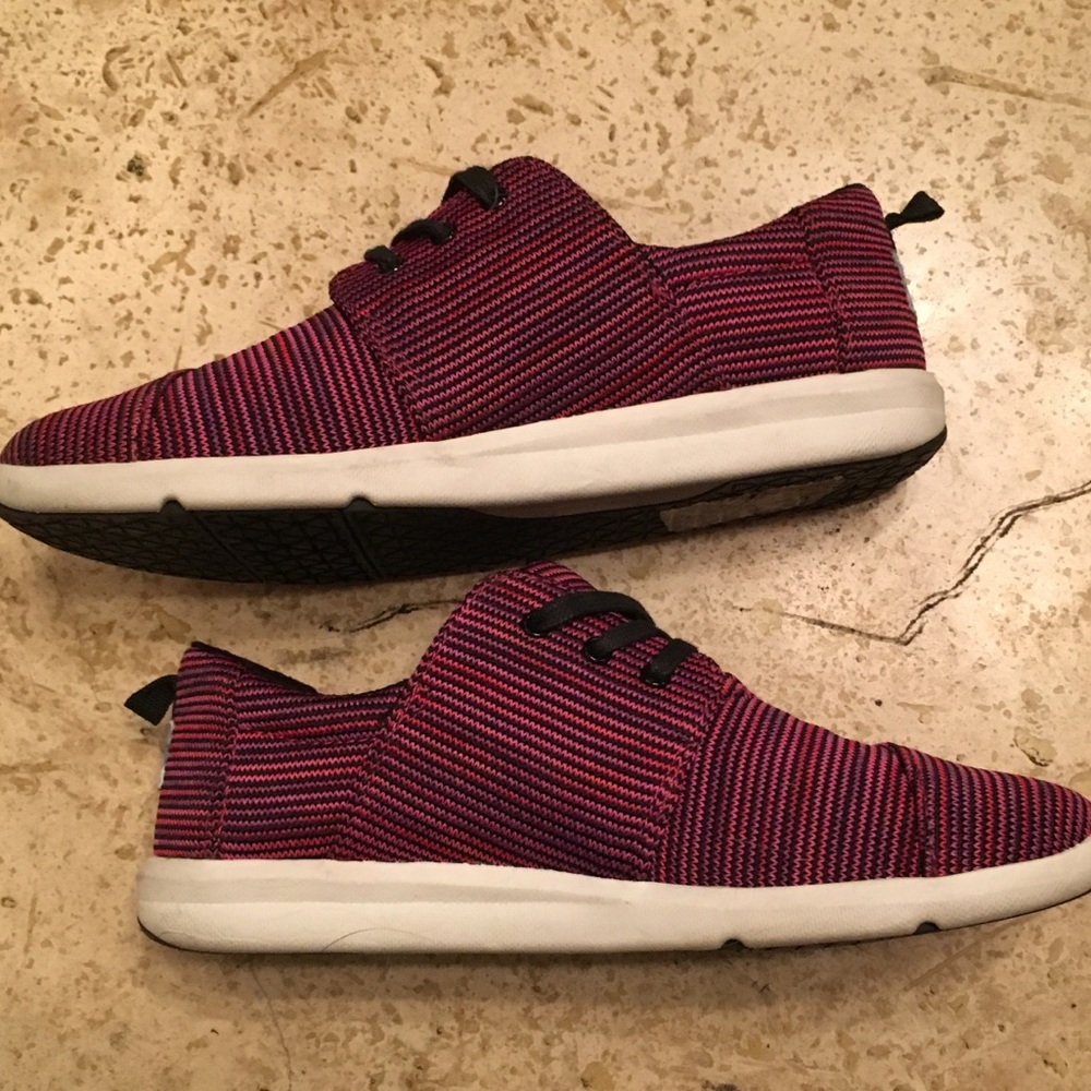 NWT TOMS Del Rey Lace Up Sneakers Black Plum Stripe Women’s 8 - Picture 8 of 9